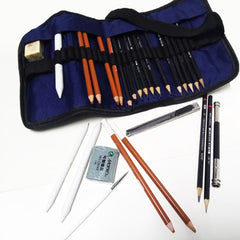 27pcs Professional Sketch and Drawing pencils set kit in fabric pouch