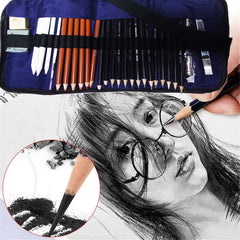 27pcs Professional Sketch and Drawing pencils set kit in fabric pouch