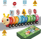 Wooden Caterpillar Train with Numbers & Traffic Sign