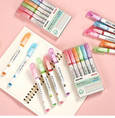 Curve Highlighter Pen Set, 6 PCS Different Curve Shapes,Linear Color Pens,Dual Tip Pens,Colorful Curve Highlighter Pen Set,Colorful Curve Highlighters for Writing Diary Coloring Sketching