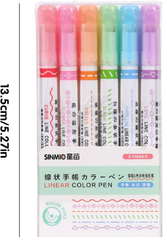 Curve Highlighter Pen Set, 6 PCS Different Curve Shapes,Linear Color Pens,Dual Tip Pens,Colorful Curve Highlighter Pen Set,Colorful Curve Highlighters for Writing Diary Coloring Sketching