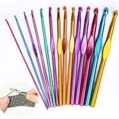 12Pcs New Metal Handle Crochet Hook Knitting Needles Set Aluminum