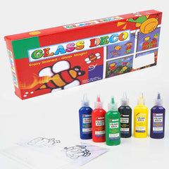 6 bottles Glass Deco Paints with 10 Stencils