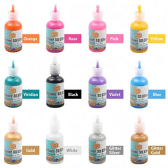 Keep Smiling 12 Pcs 3D Effect Outliner Paint Pen Set – 30ml Squeeze Bottle Puff Paint for Glass, Fabric, Wood, Plastic, Ceramic, and Canvas Art