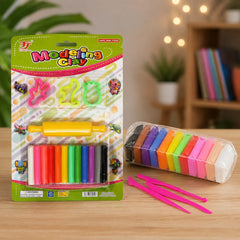 12 Pcs Colorful Plasticine Modeling Clay Set with Rolling Pin and Cutters – Safe Creative Educational Toy for Children