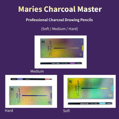 (10pcs Mix) Marie's Charcoal Pencils Set (Soft, Medium, Hard) | Professional Sketching & Drawing Pencils for Art Students and Artists