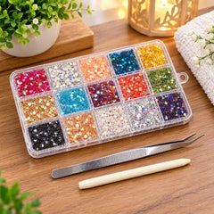 15-Color Rhinestone Gem Kit with Precision Tweezers & Picker Pen - Professional Grade Multi-Color Acrylic Flatback Gems for DIY Crafts, Nail Art, Face Gems, and Jewellery Making - Safe & Non-Toxic