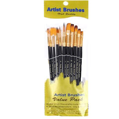 Pack of 10 Multi Shapes High Quality Nylon Professional Art Brush Set