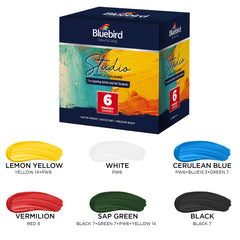 Bluebird Studio Acrylic Paints Set, Acrylic Colors Set of 6 x 100 ml for Students, Kids & Hobby painters, Non Toxic Water Based Quality Acrylic Colors