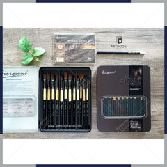 Giorgione 12 Pieces Paint Brush Set Includes Carrying Case With Free Pencil And Sponge For Acrylic, Oil, Watercolor And Gouache