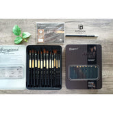 Giorgione 12 Pieces Paint Brush Set Includes Carrying Case With Free Pencil And Sponge For Acrylic, Oil, Watercolor And Gouache
