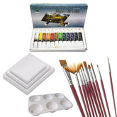 26 Pcs Deal Set - Marie's Oil Color 12 Tubes Small Mixing Plate 10 Pc Multi Shape Brush