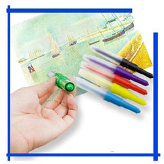 Pack Of 6 Non-Toxic Water Based Blow Pen Set With Stencils For Kids Diy Painting