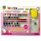 12Pcs Y2018 Water Colour Painting With 2 Brushes, Palette, Sponge And Water Bottle