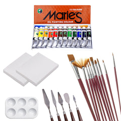 Deal 03 Marie�S Oil 12 Canvas 6 X 6 Canvas 8 X 8 Small Mixing Palat Palate Kanif 10 Pc Brown Brushes