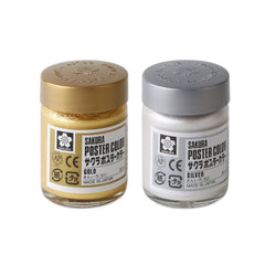 Pack Of 2 - Sakura Poster Color Watercolor Metallic Paint Silver & Gold 30Ml Japan