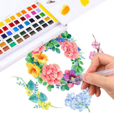 Superior 36 Colors Solid Watercolor Transparent Paints With Two Painting Brushes With Palette And Sponge In Box Set