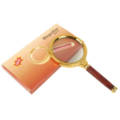 10X 80Mm Diameter Reading Magnifying Glass Gold-Plated Metal Dia With Wood Handle Magnifier Glass