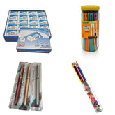 Pack Of 4 Pcs Set - 48 Pcs My Pencil Jar - 40 Pcs Erasers - 3 Pcs Ink Pen - 12 Pcs Oro Colours