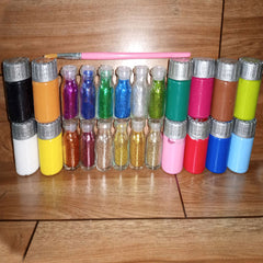 12 Orega Poster Color + 12 Glitter + 1 Paint Brush / Colors - 12 Different Shades Bottles 30Cc + 12 Glitter + 1 Paint Brush / Orega Colours