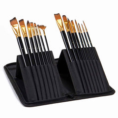 15Pcs Multi Shapes Artist Paint Brush Set Watercolour Acrylic Nylon Hair Oil Painting Supply In Fabric Pouch With Zip Lock