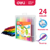 Pack Of 24 Deli Brush Marker Felt Pen Watercolor Brush Markers For Calligraphy Markers Sketching, Painting And Coloring - Multicolor