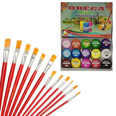 Orega 15pcs Poster Color 15ml with Imported Paint Brush 12pcs Flat Head