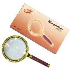 90Mm 10X Diameter Reading Magnifying Glass Gold-Plated Metal Dia With Wood Handle Magnifier Glass
