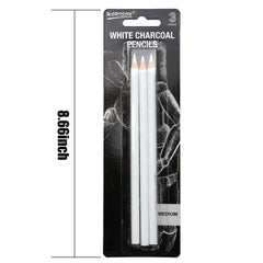 3 Pcs White Charcoal Pencils, Art Drawing Pencils Set - Medium, Sketching Pencils For Dark Or Tinted Paper