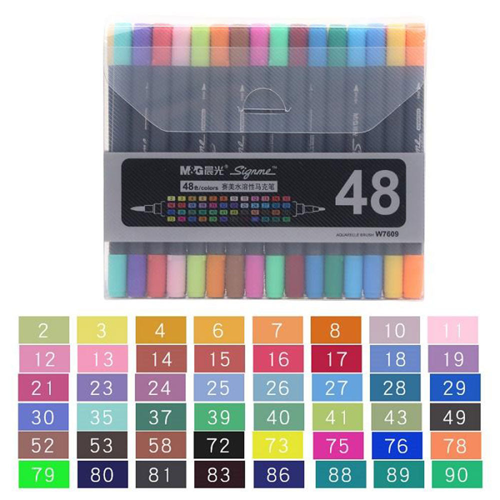 M&G Signme Pack Of 48 Dual Tip Watercolor Brush Markers For Sketching, Painting And Coloring