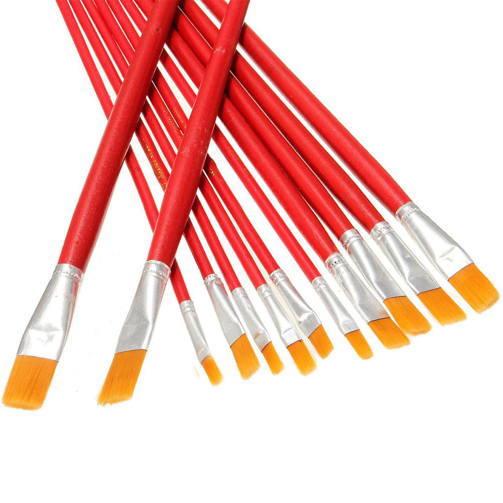 12 Pcs Flat Art Brush Set - Red