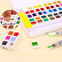 Superior 36 Colors Solid Watercolor Transparent Paints With Two Painting Brushes With Palette And Sponge In Box Set