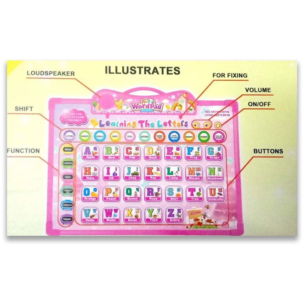 Audio Word Pad 889-35 Whiteboard With Duster And Marker Just Press To Call Alphabet Letter Number Animal Fruits