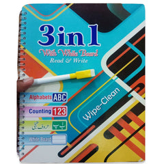 Write And Erase 3 In 1 Alphabets, Numbers & Urdu Magic Whiteboard Wipe And Clean Writing Easy To Remove And Again Write With Marker & Duster
