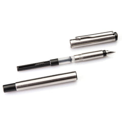 Silver Gift Pen Set Of 2Pcs {Fountain / Ink Pen And Roller Ball Pen}