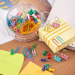 Deli Z20703 Pack Of 4 - Clips, Pins, Rubber Bands And Thumb Pins