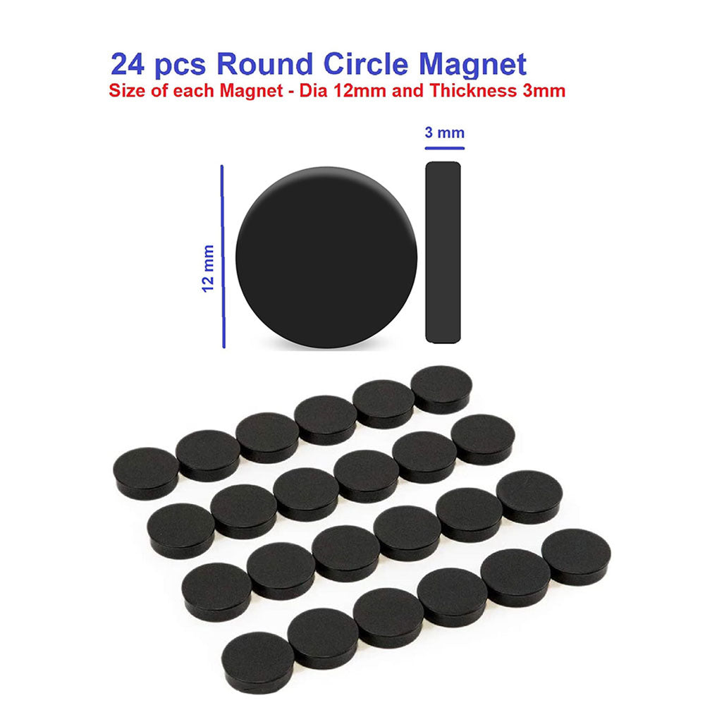 24Pcs - 12Mm Dia Black Round Circle Magnets Perfect As Whiteboards, Lockers, Fridge Magnets & For Educational Purpose