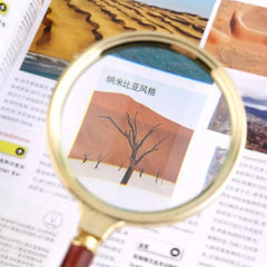 90Mm 10X Diameter Reading Magnifying Glass Gold-Plated Metal Dia With Wood Handle Magnifier Glass
