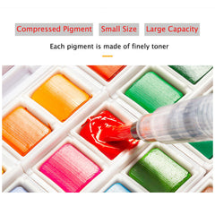 Superior 36 Colors Solid Watercolor Transparent Paints With Two Painting Brushes With Palette And Sponge In Box Set