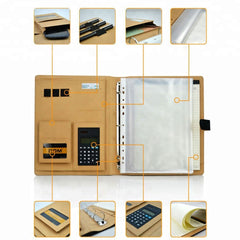 Black - 8 Pockets File Folder A4 Pu Ring Binder Display Notebook Folders With Calculator Document Bag Organizer