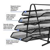 Heavy Duty Metal 4 Tier Letter Tray - Black