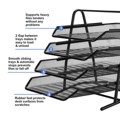 Heavy Duty Metal 4 Tier Letter Tray - Black