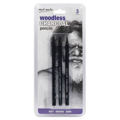 Mont Marte 3 Pieces Set Woodless Charcoal Pencils - (Soft, Middle, Hard)
