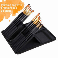 15Pcs Multi Shapes Artist Paint Brush Set Watercolour Acrylic Nylon Hair Oil Painting Supply In Fabric Pouch With Zip Lock