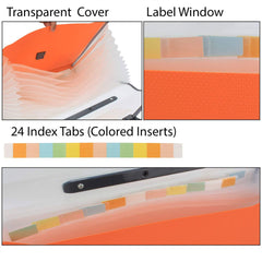 Tranbo Plastic Expanding Bag File Folder With 13 Section Pockets - Orange