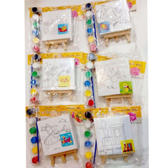 Different Printed Outline Designs Canvas Board With Wooden Stand Easel And Acrylic Colours With A Paint Brush (4In X 4In)