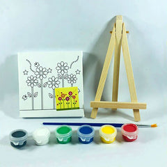 Different Printed Outline Designs Canvas Board With Wooden Stand Easel And Acrylic Colours With A Paint Brush (4In X 4In)