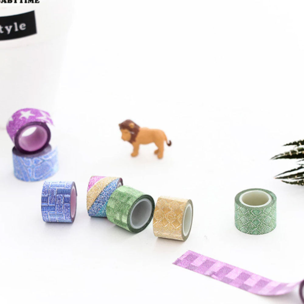 9Pcs/Set Adhesive Tape Lovely Mini Glitter Washi Tape Set