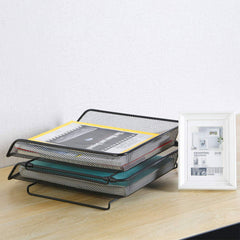 Heavy Duty Metal 2 Tier Desktop Document Letter Tray - Black