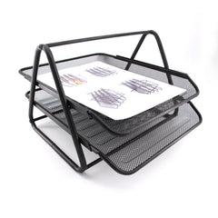 Heavy Duty Metal 2 Tier Desktop Document Letter Tray - Black